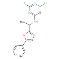 Chemical structure of 4,6-dichloro-N-[1-(5-phenyl-1,3-oxazol-2-yl)ethyl]-1,3,5-triazin-2-amine - CSSB21332127472