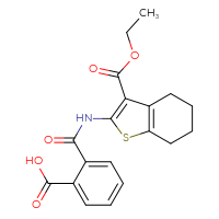 Chemical structure of 2-{[3-(ethoxycarbonyl)-4,5,6,7-tetrahydro-1-benzothiophen-2-yl]carbamoyl}benzoic acid - CSSB00121616235