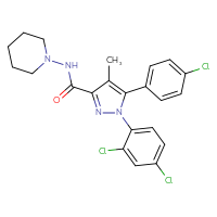 Chemical structure of 5-(4-chlorophenyl)-1-(2,4-dichlorophenyl)-4-methyl-N-(piperidin-1-yl)-1H-pyrazole-3-carboxamide - CSSB00000052323