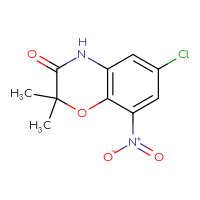 Chemical structure of 6-chloro-2,2-dimethyl-8-nitro-3,4-dihydro-2H-1,4-benzoxazin-3-one - CSSB00102563305