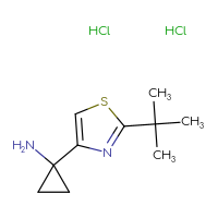 Chemical structure of 1-(2-tert-butyl-1,3-thiazol-4-yl)cyclopropan-1-amine dihydrochloride - CSSB20270437802
