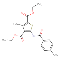 Chemical structure of 2,4-diethyl 3-methyl-5-(4-methylbenzamido)thiophene-2,4-dicarboxylate - CSSB00027990703