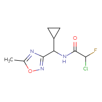 Chemical structure of 2-chloro-N-[cyclopropyl(5-methyl-1,2,4-oxadiazol-3-yl)methyl]-2-fluoroacetamide - CSSB21332123720