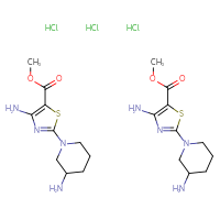 Chemical structure of bis(methyl 4-amino-2-(3-aminopiperidin-1-yl)-1,3-thiazole-5-carboxylate) trihydrochloride - CSSB06744477670