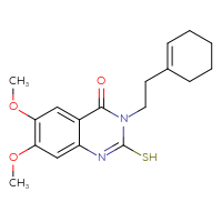 Chemical structure of 3-[2-(cyclohex-1-en-1-yl)ethyl]-6,7-dimethoxy-2-sulfanyl-3,4-dihydroquinazolin-4-one - CSSB00000683854