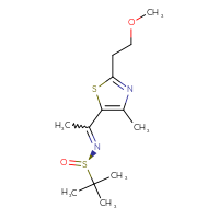 Chemical structure of (R)-N-{1-[2-(2-methoxyethyl)-4-methyl-1,3-thiazol-5-yl]ethylidene}-2-methylpropane-2-sulfinamide - CSSB21332841512