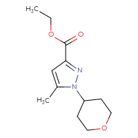 Chemical structure of ethyl 5-methyl-1-(oxan-4-yl)-1H-pyrazole-3-carboxylate - CSSB01996339291