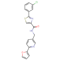 Chemical structure of 2-(3-chlorophenyl)-N-{[6-(furan-2-yl)pyridin-3-yl]methyl}-1,3-thiazole-4-carboxamide - CSSB20621796081