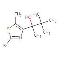 Chemical structure of 2-(2-bromo-5-methyl-1,3-thiazol-4-yl)-3,3-dimethylbutan-2-ol - CSSB21246264045