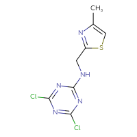 Chemical structure of 4,6-dichloro-N-[(4-methyl-1,3-thiazol-2-yl)methyl]-1,3,5-triazin-2-amine - CSSB00011765030