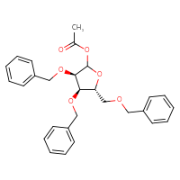 Chemical structure of (3R,4R,5R)-3,4-bis(benzyloxy)-5-[(benzyloxy)methyl]oxolan-2-yl acetate - CSSB00020626890