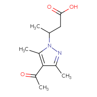 Chemical structure of 3-(4-acetyl-3,5-dimethyl-1H-pyrazol-1-yl)butanoic acid - CSSB00000027436
