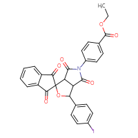 Chemical structure of ethyl 4-[3-(4-iodophenyl)-1',3',4,6-tetraoxo-1',3,3',3a,4,5,6,6a-octahydrospiro[furo[3,4-c]pyrrole-1,2'-inden]-5-yl]benzoate - CSSB00121703855