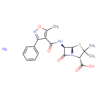 Chemical structure of (2S,5R,6R)-3,3-dimethyl-6-(5-methyl-3-phenyl-1,2-oxazole-4-amido)-7-oxo-4-thia-1-azabicyclo[3.2.0]heptane-2-carboxylic acid sodium - CSSB20621212636
