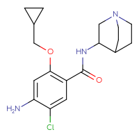 Chemical structure of 4-amino-N-{1-azabicyclo[2.2.2]octan-3-yl}-5-chloro-2-(cyclopropylmethoxy)benzamide - CSSB00102658108