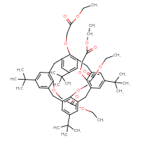 Chemical structure of ethyl 2-{[5,11,17,23-tetra-tert-butyl-26,27,28-tris(2-ethoxy-2-oxoethoxy)pentacyclo[19.3.1.1³,⁷.1⁹,¹³.1¹⁵,¹⁹]octacosa-1(25),3,5,7(28),9,11,13(27),15,17,19(26),21,23-dodecaen-25-yl]oxy}acetate - CSSB02125550986