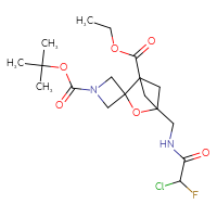 Chemical structure of 1-tert-butyl 1'-ethyl 4'-[(2-chloro-2-fluoroacetamido)methyl]-3'-oxaspiro[azetidine-3,2'-bicyclo[2.1.1]hexane]-1,1'-dicarboxylate - CSSB21332108868