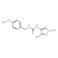 Chemical structure of 3-(1,3-dimethyl-1H-pyrazol-4-yl)-1-[(4-methoxyphenyl)methyl]thiourea - CSSB07028294161