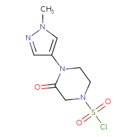 Chemical structure of 4-(1-methyl-1H-pyrazol-4-yl)-3-oxopiperazine-1-sulfonyl chloride - CSSB21224775010