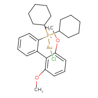 Chemical structure of (chloroaurio)dicyclohexyl{2',6'-dimethoxy-[1,1'-biphenyl]-2-yl}-λ⁵-phosphanyl - CSSB14948214940