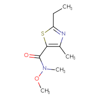 Chemical structure of 2-ethyl-N-methoxy-N,4-dimethyl-1,3-thiazole-5-carboxamide - CSSB01991396413