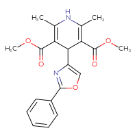 Chemical structure of 3,5-dimethyl 2,6-dimethyl-4-(2-phenyl-1,3-oxazol-4-yl)-1,4-dihydropyridine-3,5-dicarboxylate - CSSB20539823021