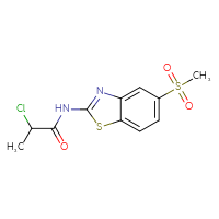 Chemical structure of 2-chloro-N-(5-methanesulfonyl-1,3-benzothiazol-2-yl)propanamide - CSSB03436844441