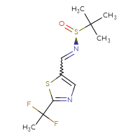 Chemical structure of (S)-N-{[2-(1,1-difluoroethyl)-1,3-thiazol-5-yl]methylidene}-2-methylpropane-2-sulfinamide - CSSB02525458991