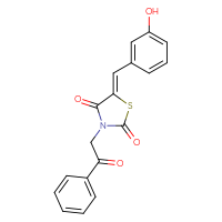 Chemical structure of (5Z)-5-[(3-hydroxyphenyl)methylidene]-3-(2-oxo-2-phenylethyl)-1,3-thiazolidine-2,4-dione - CSSB20465147302