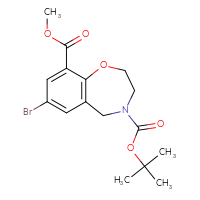 Chemical structure of 4-tert-butyl 9-methyl 7-bromo-2,3,4,5-tetrahydro-1,4-benzoxazepine-4,9-dicarboxylate - CSSB00121573459