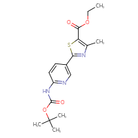 Chemical structure of ethyl 2-(6-{[(tert-butoxy)carbonyl]amino}pyridin-3-yl)-4-methyl-1,3-thiazole-5-carboxylate - CSSB06585452734
