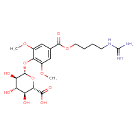 Chemical structure of (2S,3S,4S,5R,6S)-6-{4-[(4-carbamimidamidobutoxy)carbonyl]-2,6-dimethoxyphenoxy}-3,4,5-trihydroxyoxane-2-carboxylic acid - CSSB00161188421