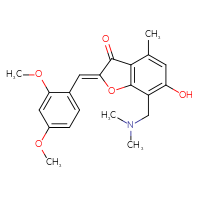 Chemical structure of (2Z)-2-[(2,4-dimethoxyphenyl)methylidene]-7-[(dimethylamino)methyl]-6-hydroxy-4-methyl-2,3-dihydro-1-benzofuran-3-one - CSSB00132868870