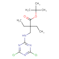 Chemical structure of tert-butyl 2-{[(4,6-dichloro-1,3,5-triazin-2-yl)amino]methyl}-2-ethylbutanoate - CSSB21332060410