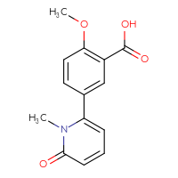 Chemical structure of 2-methoxy-5-(1-methyl-6-oxo-1,6-dihydropyridin-2-yl)benzoic acid - CSSB06582357063
