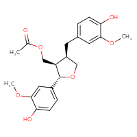 Chemical structure of [(2S,3R,4R)-2-(4-hydroxy-3-methoxyphenyl)-4-[(4-hydroxy-3-methoxyphenyl)methyl]oxolan-3-yl]methyl acetate - CSSB00159260977