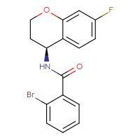 Chemical structure of 2-bromo-N-[(4S)-7-fluoro-3,4-dihydro-2H-1-benzopyran-4-yl]benzamide - CSSB06894775857