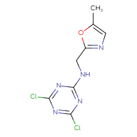 Chemical structure of 4,6-dichloro-N-[(5-methyl-1,3-oxazol-2-yl)methyl]-1,3,5-triazin-2-amine - CSSB00014478968