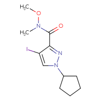 Chemical structure of 1-cyclopentyl-4-iodo-N-methoxy-N-methyl-1H-pyrazole-3-carboxamide - CSSB03509933920