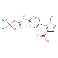 Chemical structure of 5-(2-{[(tert-butoxy)carbonyl]amino}pyrimidin-5-yl)-1-methyl-1H-pyrazole-4-carboxylic acid - CSSB00103056234