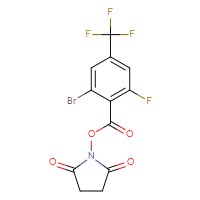 Chemical structure of 2,5-dioxopyrrolidin-1-yl 2-bromo-6-fluoro-4-(trifluoromethyl)benzoate - CSSB20270268710