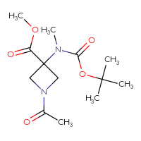 Chemical structure of methyl 1-acetyl-3-{[(tert-butoxy)carbonyl](methyl)amino}azetidine-3-carboxylate - CSSB09896831929
