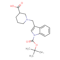 Chemical structure of 1-({1-[(tert-butoxy)carbonyl]-1H-indol-3-yl}methyl)piperidine-3-carboxylic acid - CSSB21531606884