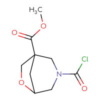 Chemical structure of methyl 3-(carbonochloridoyl)-6-oxa-3-azabicyclo[3.2.1]octane-1-carboxylate - CSSB14987122546