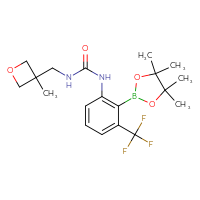 Chemical structure of 3-[(3-methyloxetan-3-yl)methyl]-1-[2-(4,4,5,5-tetramethyl-1,3,2-dioxaborolan-2-yl)-3-(trifluoromethyl)phenyl]urea - CSSB21332130953