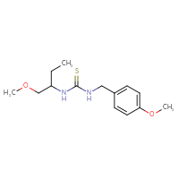 Chemical structure of 3-(1-methoxybutan-2-yl)-1-[(4-methoxyphenyl)methyl]thiourea - CSSB00104044912