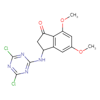 Chemical structure of 3-[(4,6-dichloro-1,3,5-triazin-2-yl)amino]-5,7-dimethoxy-2,3-dihydro-1H-inden-1-one - CSSB21332126759