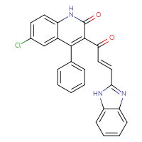Chemical structure of 3-[(2E)-3-(1H-1,3-benzodiazol-2-yl)prop-2-enoyl]-6-chloro-4-phenyl-1,2-dihydroquinolin-2-one - CSSB00025702026