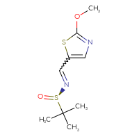 Chemical structure of (R)-N-[(2-methoxy-1,3-thiazol-5-yl)methylidene]-2-methylpropane-2-sulfinamide - CSSB00021979112