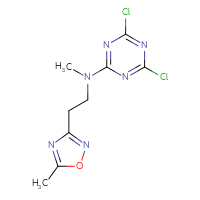 Chemical structure of 4,6-dichloro-N-methyl-N-[2-(5-methyl-1,2,4-oxadiazol-3-yl)ethyl]-1,3,5-triazin-2-amine - CSSB21332061192